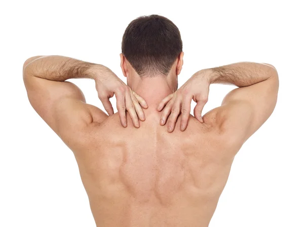 Dor nas costas, fundo branco — Fotografia de Stock
