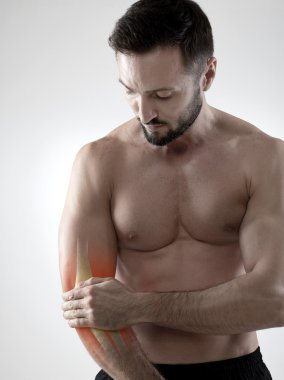 Ağrı, gri arka plan dirsek