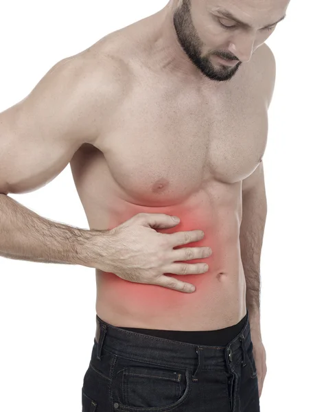 Abdominal pain, white background — Stock Photo, Image