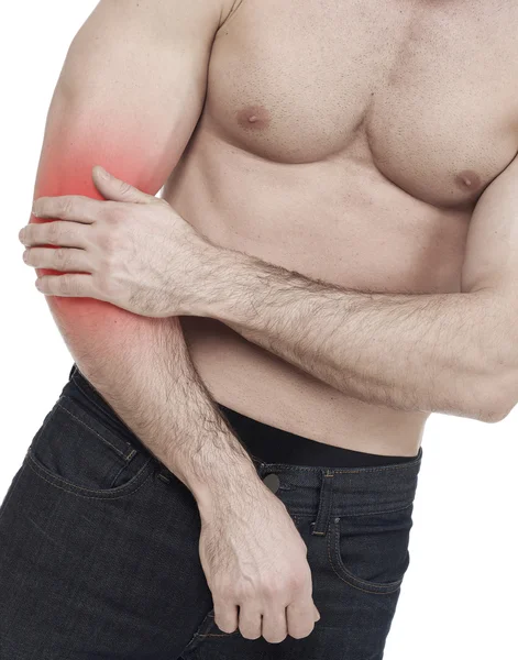 Elbow pain, white background — Stock Photo, Image