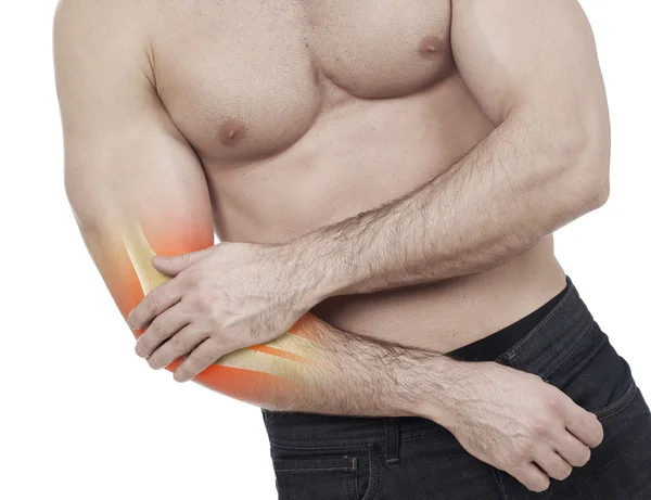 Elbow pain, white background — Stock Photo, Image