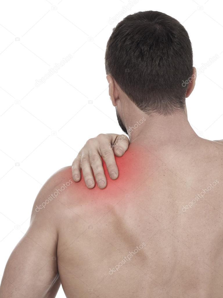 Shoulder pain, white background