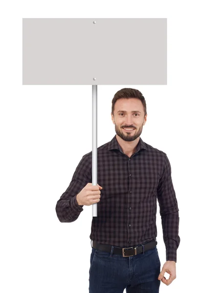 Homem segurando um cartaz em branco — Fotografia de Stock
