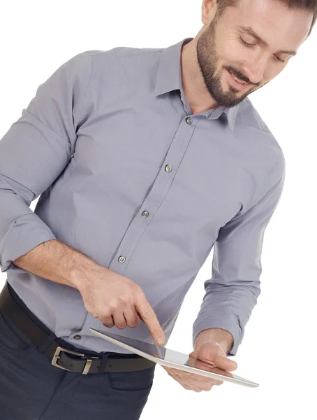 Cheerful man with a digital tablet — Stock Photo, Image