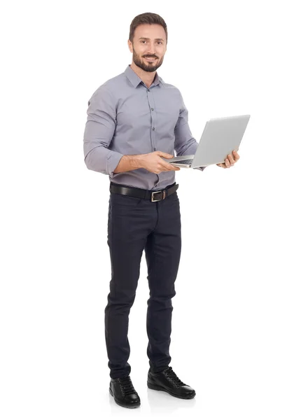 Homem alegre com um laptop — Fotografia de Stock