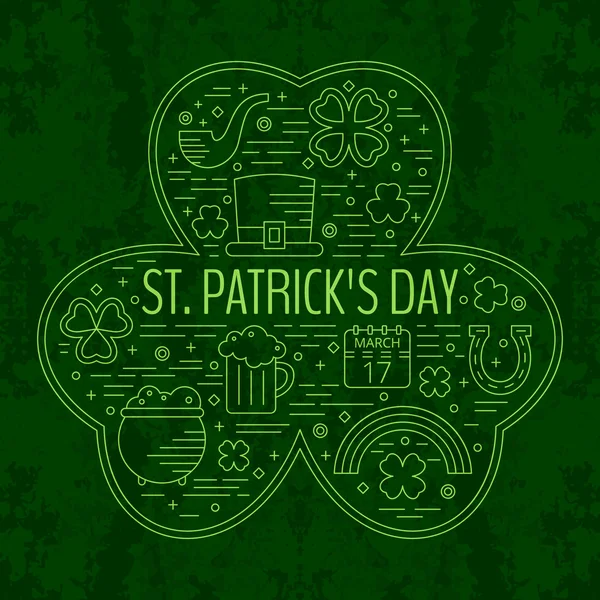 St. Patricks day line icons set in clover shape. — Stock Vector