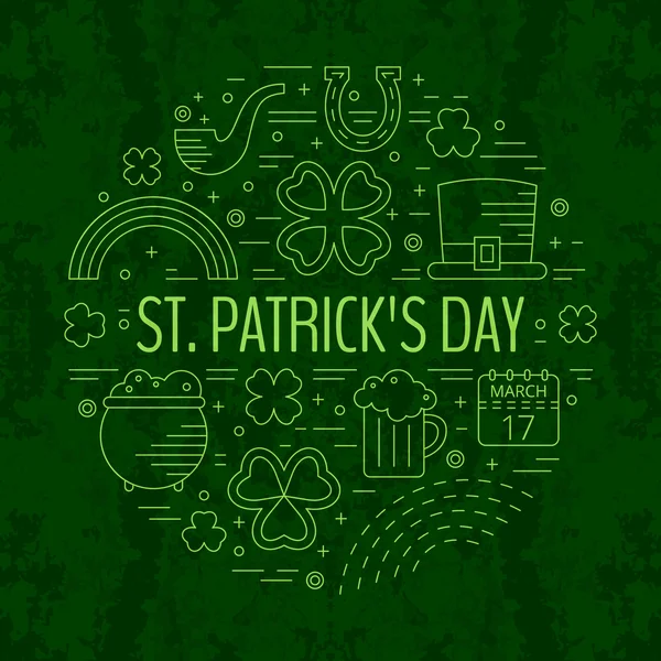 St. Patricks ícones linha dia definido em forma de círculo . — Vetor de Stock