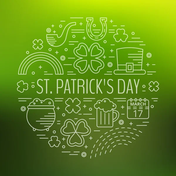 St. Patricks nap vonal ikonok beállítása, kör alakú. — Stock Vector