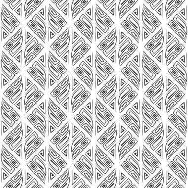 Abstract seamless hand drawn tribal black pattern.