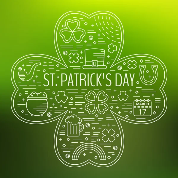 St. Patricks day line icons set in clover shape. — Stock Vector