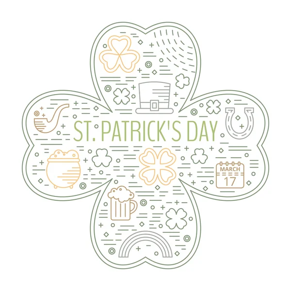 St. Patricks day colorful line icons set. — Stock Vector