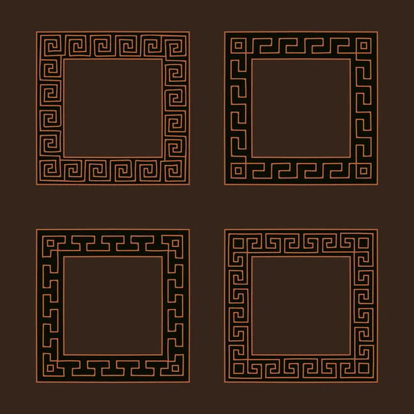 Vektor Set von vier quadratischen Mäanderrahmen. — Stockvektor