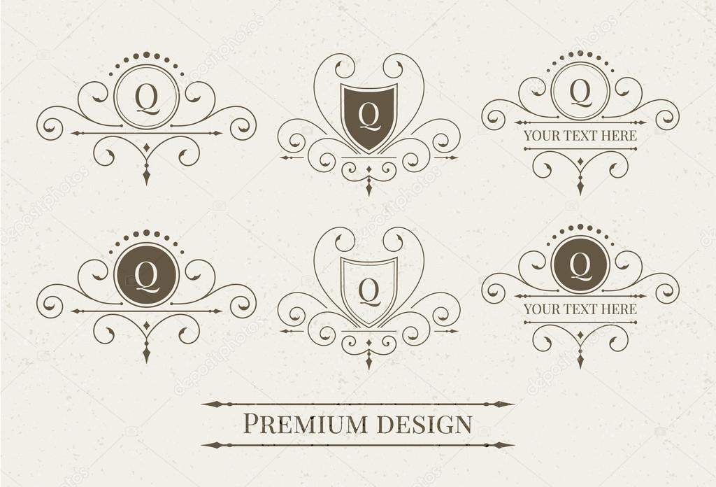 Set of luxury logo and monogram templates. Elegant calligraphic ornament pattern. Vector illustration for your restaurant, boutique, hotel, heraldic, jewelry, fashion and other business.