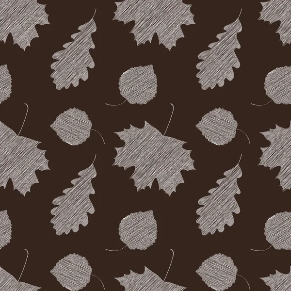 Scribble leaves seamless autumn pattern. — Stock Vector