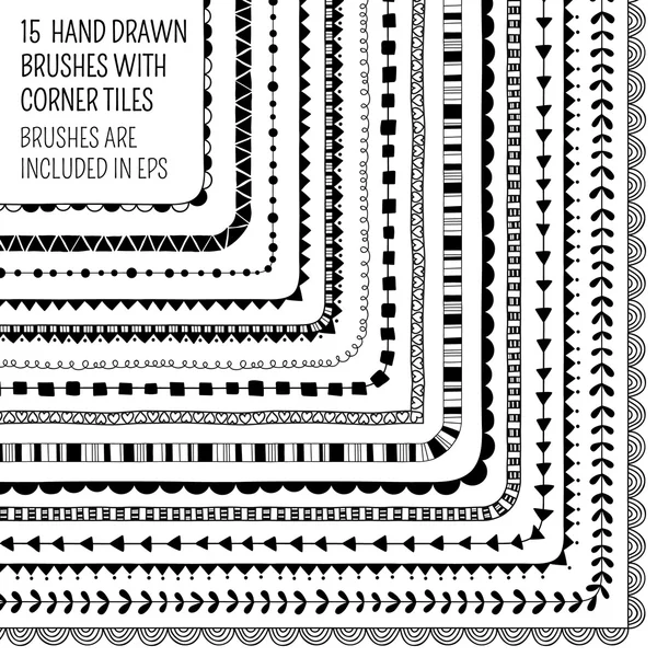 Vector set van vijftien hand getekende borstels — Stockvector