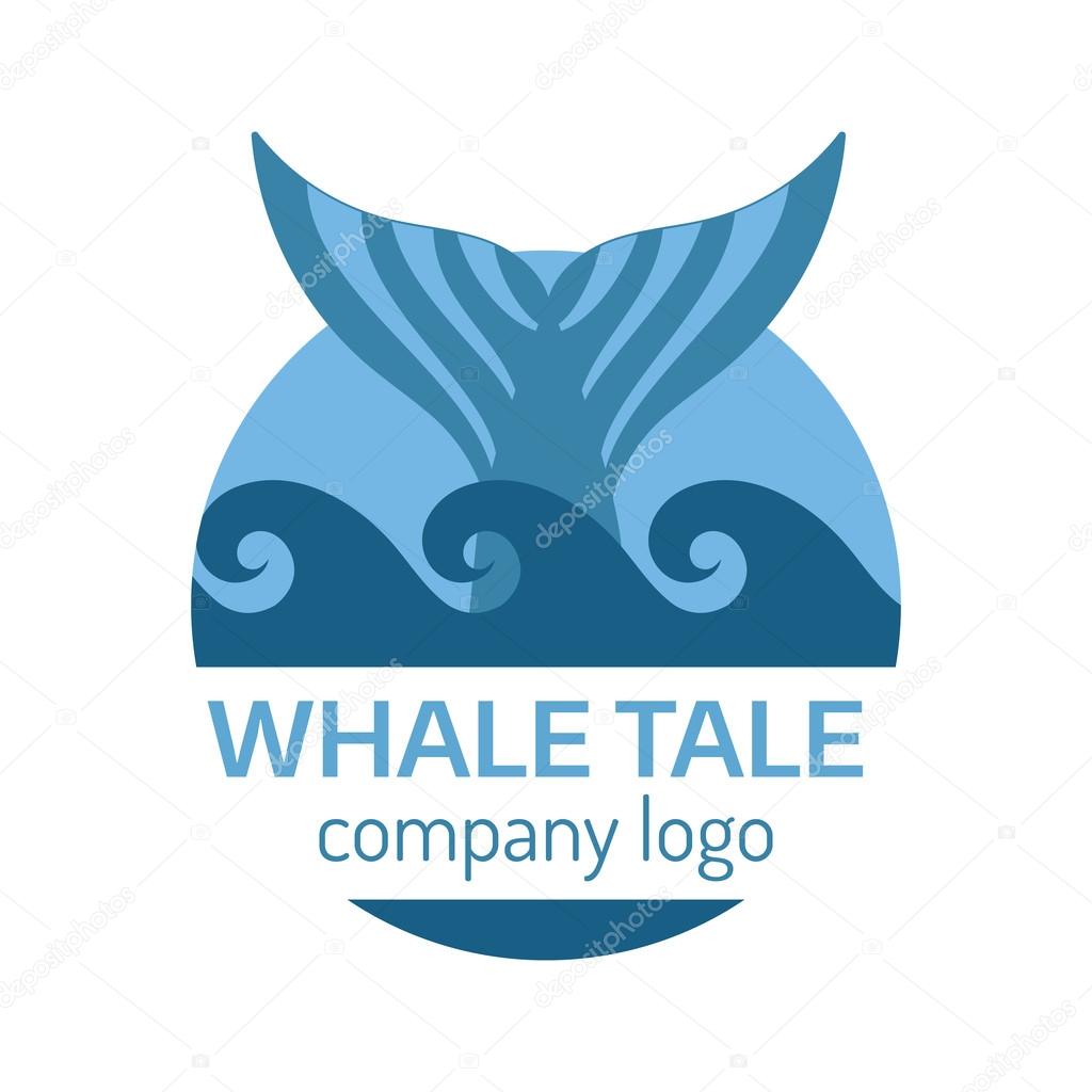 Blue whale tail label. Vector isolated illustration.