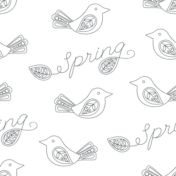 春の鳥とシームレスなパターン — ストックベクタ