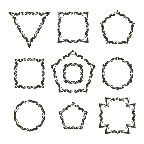 Conjunto vectorial de diez marcos florales retro diferentes — Vector de stock