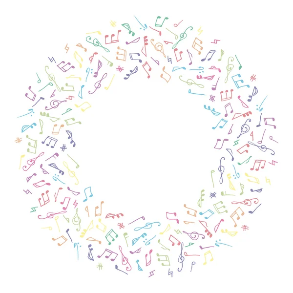 Círculo moldura de música colorida no estilo doodle — Vetor de Stock