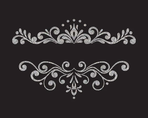 Elegante borde floral vintage de plata de lujo — Vector de stock