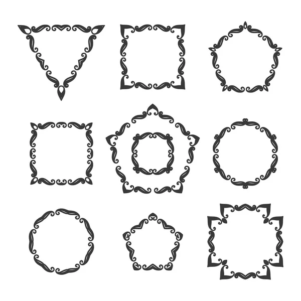 Vector uppsättning av tio olika retro blommor ram — Stock vektor