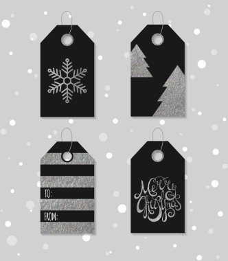 Silver textured festive gift tags.