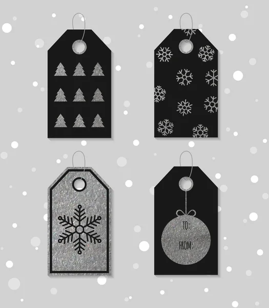 Silver textured festive gift tags. — Wektor stockowy