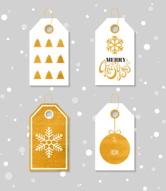 Gold textured festive gift tags.