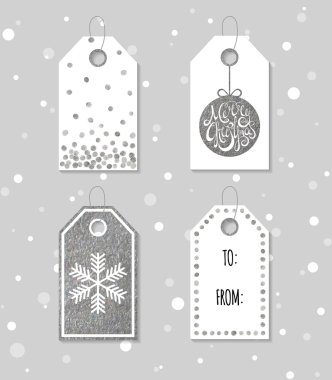 Silver textured festive gift tags.