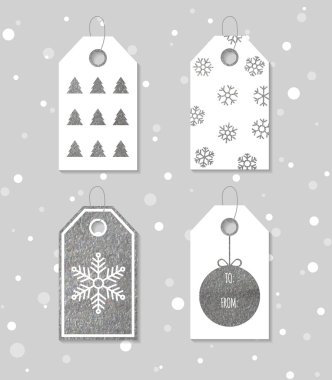 Silver textured festive gift tags.