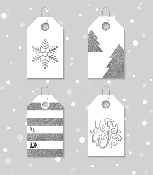 Silver textured festive gift tags. — Stock vektor