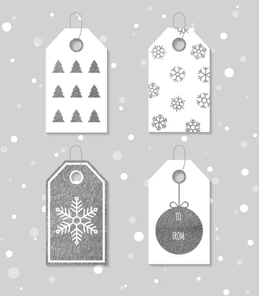 Étiquettes cadeaux festives texturées argent . — Image vectorielle