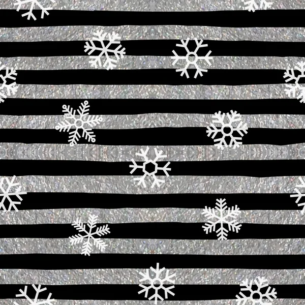 Seamless snowflakes pattern on striped background. — Stock Vector