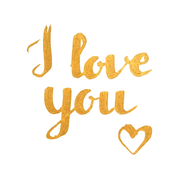 Ich liebe dich goldene Inschrift mit Herz. — Stockvektor