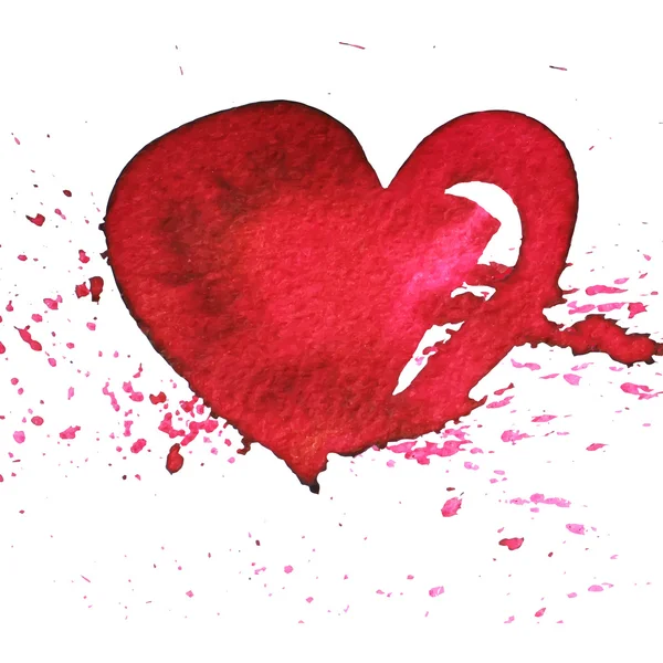 Acuarela dibujada a mano corazón rojo con salpicadura . — Vector de stock