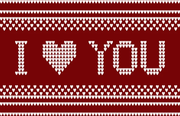 Knitted pattern with I love you inscription. — Wektor stockowy