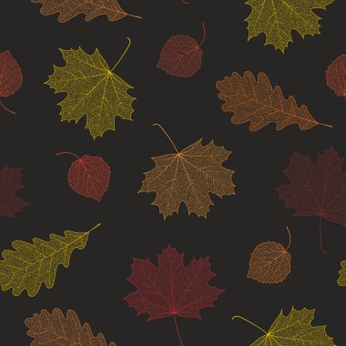 Seamless autumn pattern from skeletons of leaves.