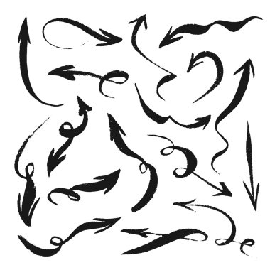 İzole grunge elle çizilmiş okları seti.