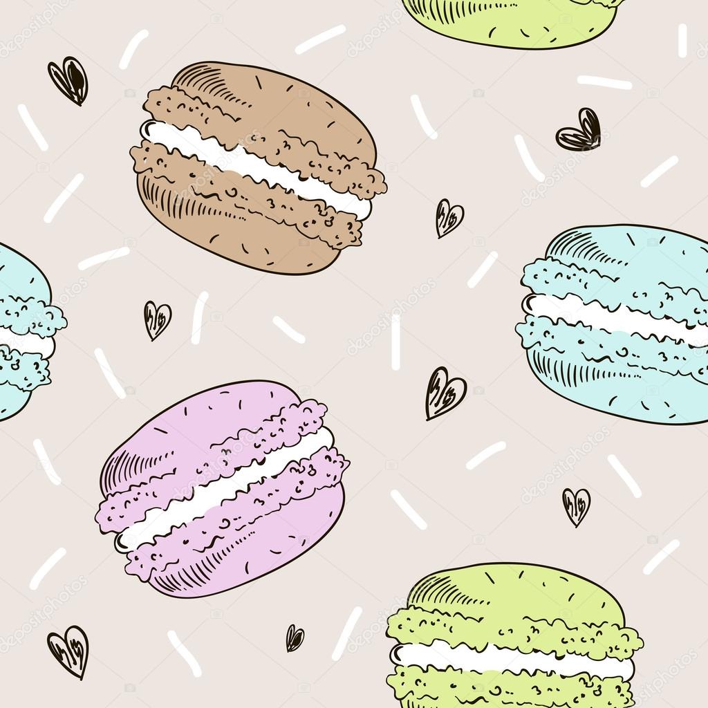 Seamless pattern with colorful macaroons. Vector in sketch style illustration