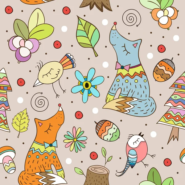 Vektör orman tasarımı, çiçek bebek orman hayvanları ile seamless modeli