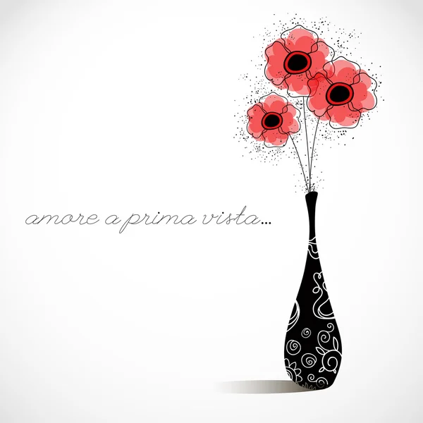 Διάνυσμα δώρο κάρτα με doodle λουλούδια σε φόντο Γουάιτ. Amore μια prima vista — Διανυσματικό Αρχείο