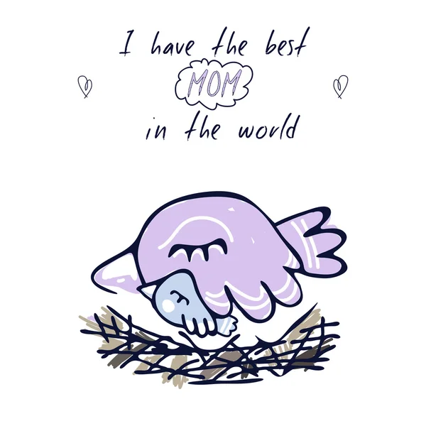 El iki bakım kuşlar, anne ve çocuk kabataslak. Mutlu anneler günü. Benim dünyadaki en iyi anne. Vektör çizim
