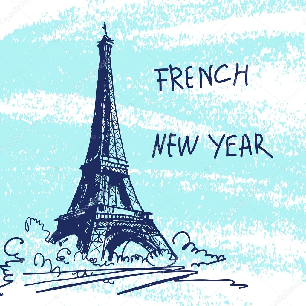 New Year Vector Illustration. World Famous Landmark Series: Fran