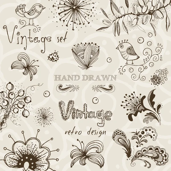 Conjunto vintage de elementos florais vetoriais decorativos desenhados à mão para o seu design — Vetor de Stock