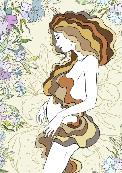 Tarjeta del Día de las Madres con hermosa mujer embarazada, ilustración vectorial — Archivo Imágenes Vectoriales