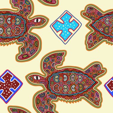 Decorative Vector Ethnic Seamless Pattern in Mola Art Form of Kuna Indians. Ethno. Mola Style. Turtle. The Art Of Ancient Indians clipart