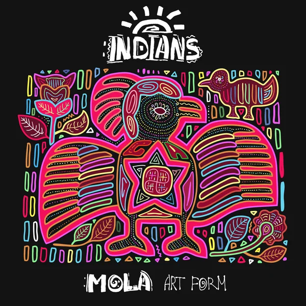 Vektör etnik tasarım öğesi. Kızılderililer. Mola sanattır. Mola tarzı kuş. Etno parlak dekoratif illüstrasyon