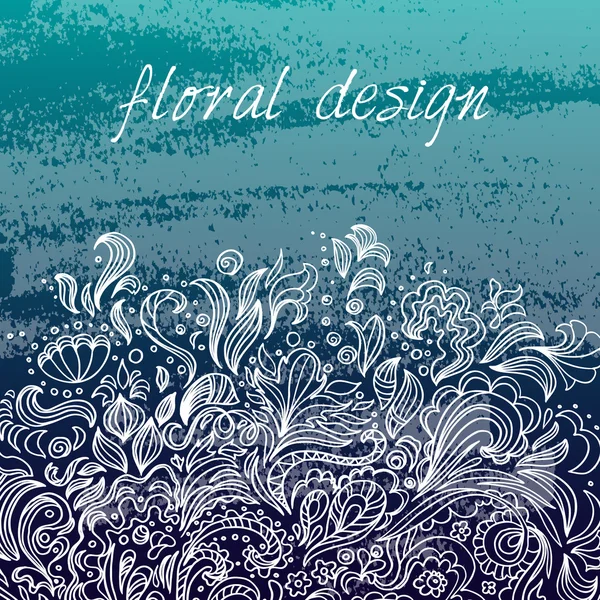 Plantilla de diseño vectorial. Adorno floral blanco sobre fondo azul. Estilo Grange — Vector de stock