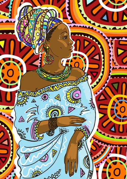 Schönheitssalon: hübsche junge afrikanisch-amerikanische Frau mit schönen langen Haaren. Vektorillustration — Stockvektor