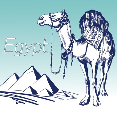 El vektör çizim çekilmiş. Dünya ünlü serisi: Mısır, Piramitleri